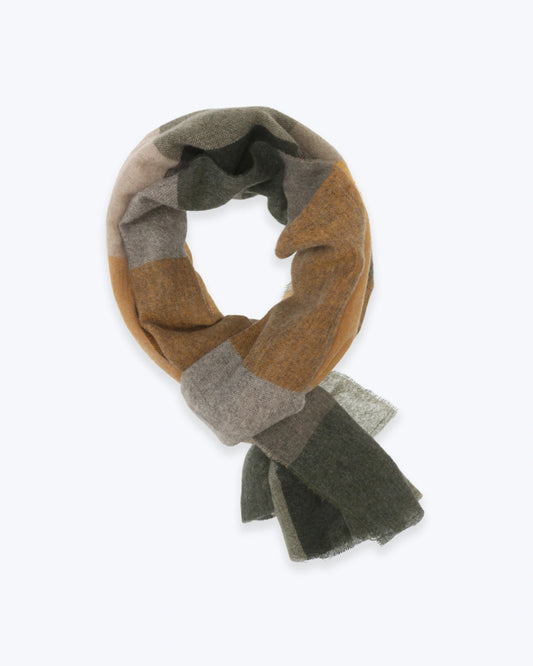 BUFANDA DE CASHMERE MOSTAZA Y VERDE FULHAM