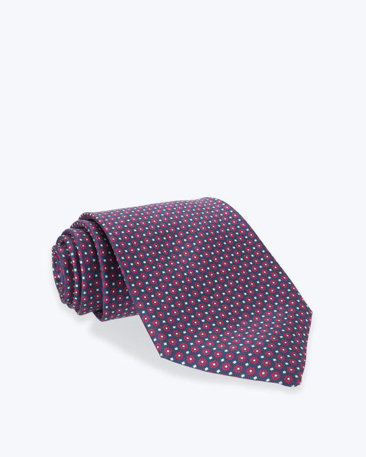 CORBATA DE SEDA NAVY CON FLORES ROJAS FULHAM