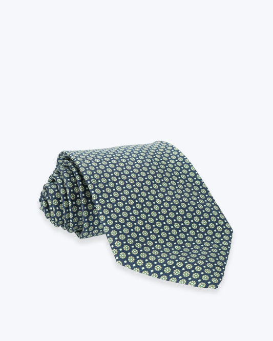 CORBATA DE SEDA NAVY FLORES VERDES FULHAM