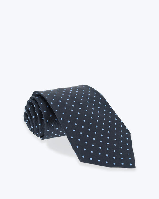 CORBATA DE SEDA NAVY CON TOPOS PETRONIUS