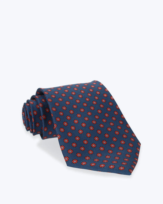 CORBATA DE SEDA AZUL CON FLORES PETRONIUS