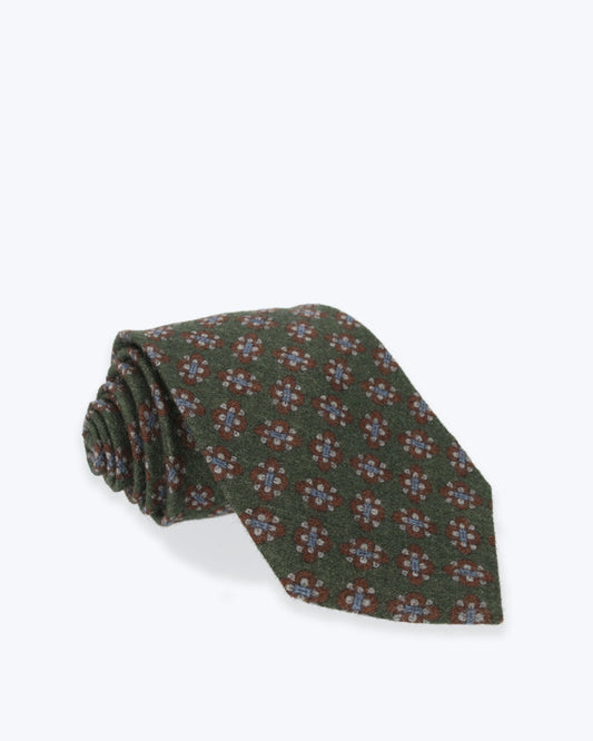 CORBATA  DE LANA VERDE OSCURO CON FLORES FULHAM