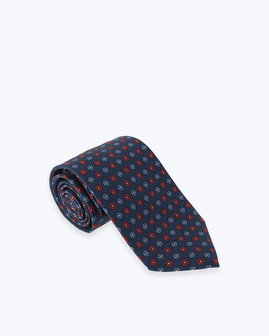 CORBATA DE SEDA AZUL CON FLORES ROJAS Y AZULES FULHAM