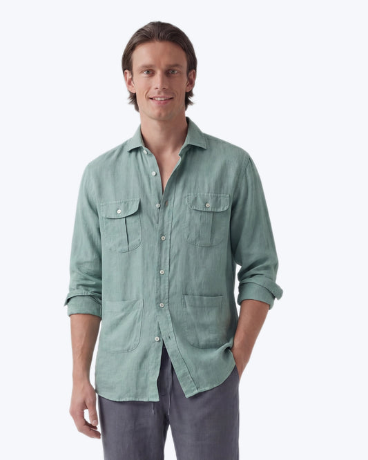 GUAYABERA DE LINO VERDE AGUA SEEMS