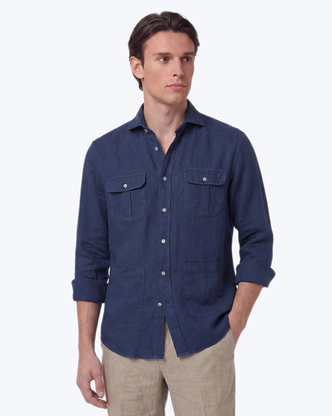 CAMISA NAVY DE LINO CON DOS BOLSILLOS SEEMS