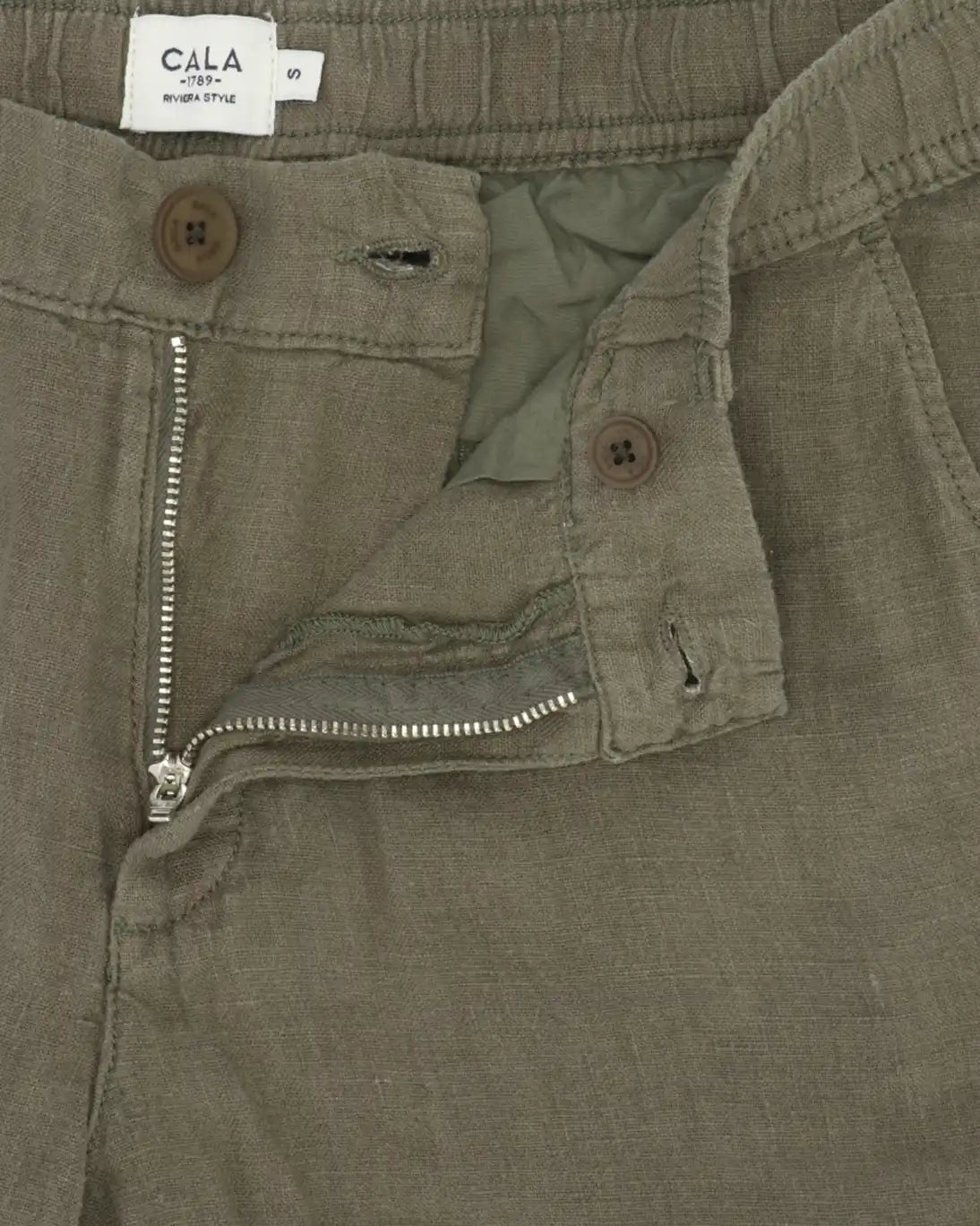 BERMUDAS DE LINO VERDE MILITAR CALA 1789