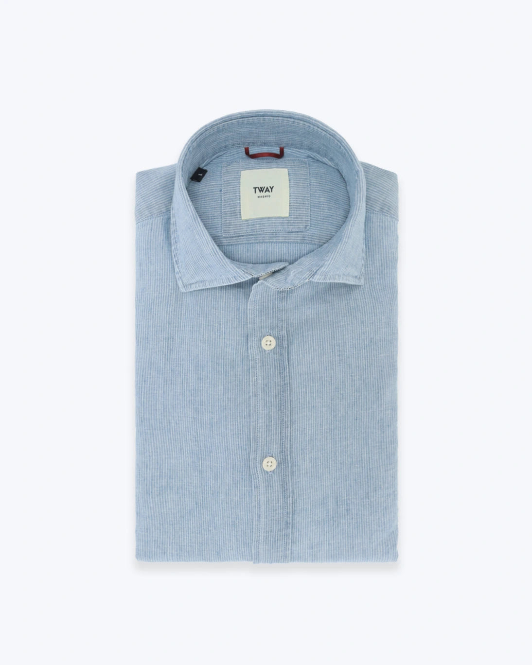 CAMISA AZUL LINO CON RAYA BLANCA TWAY