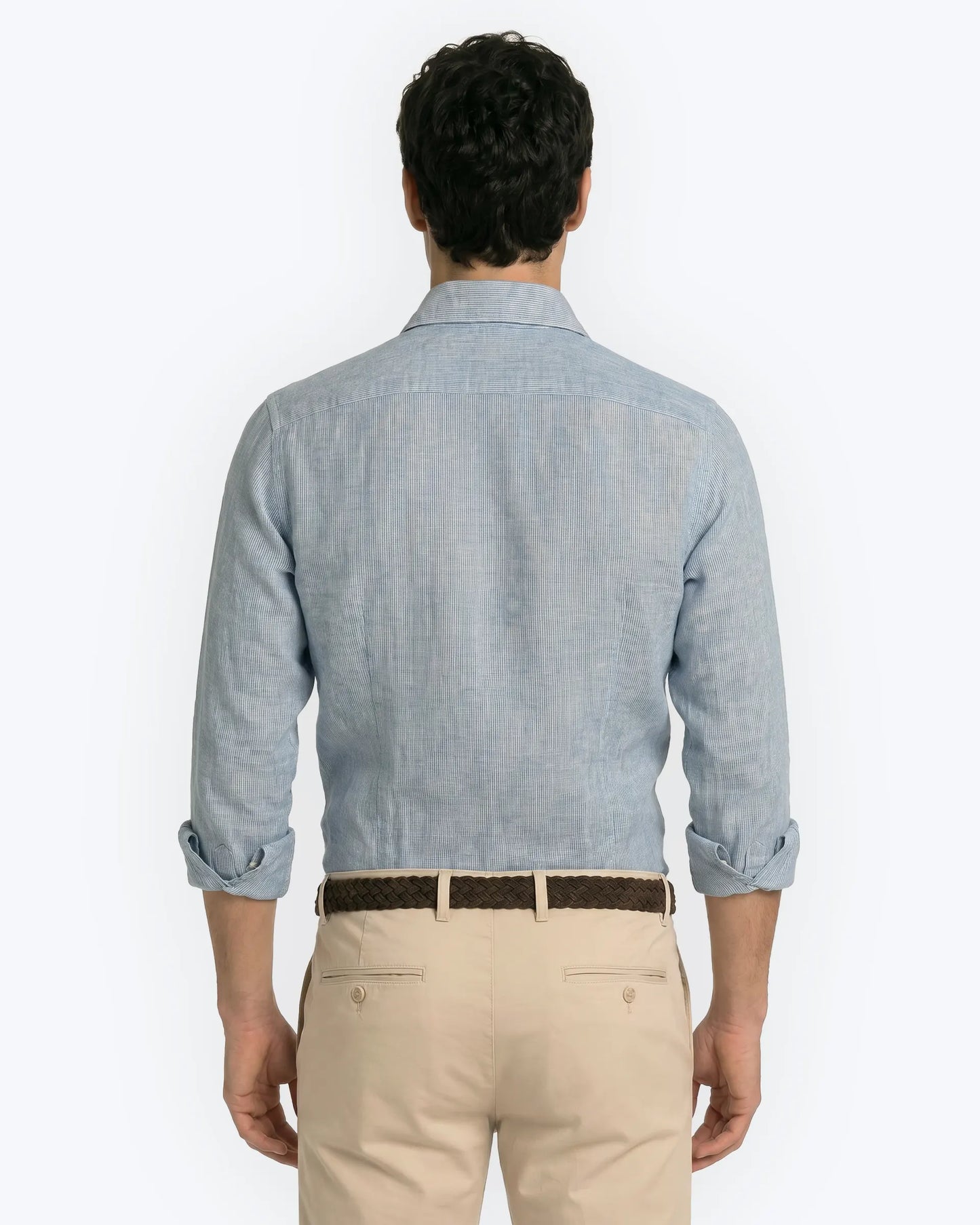 CAMISA AZUL LINO CON RAYA BLANCA TWAY