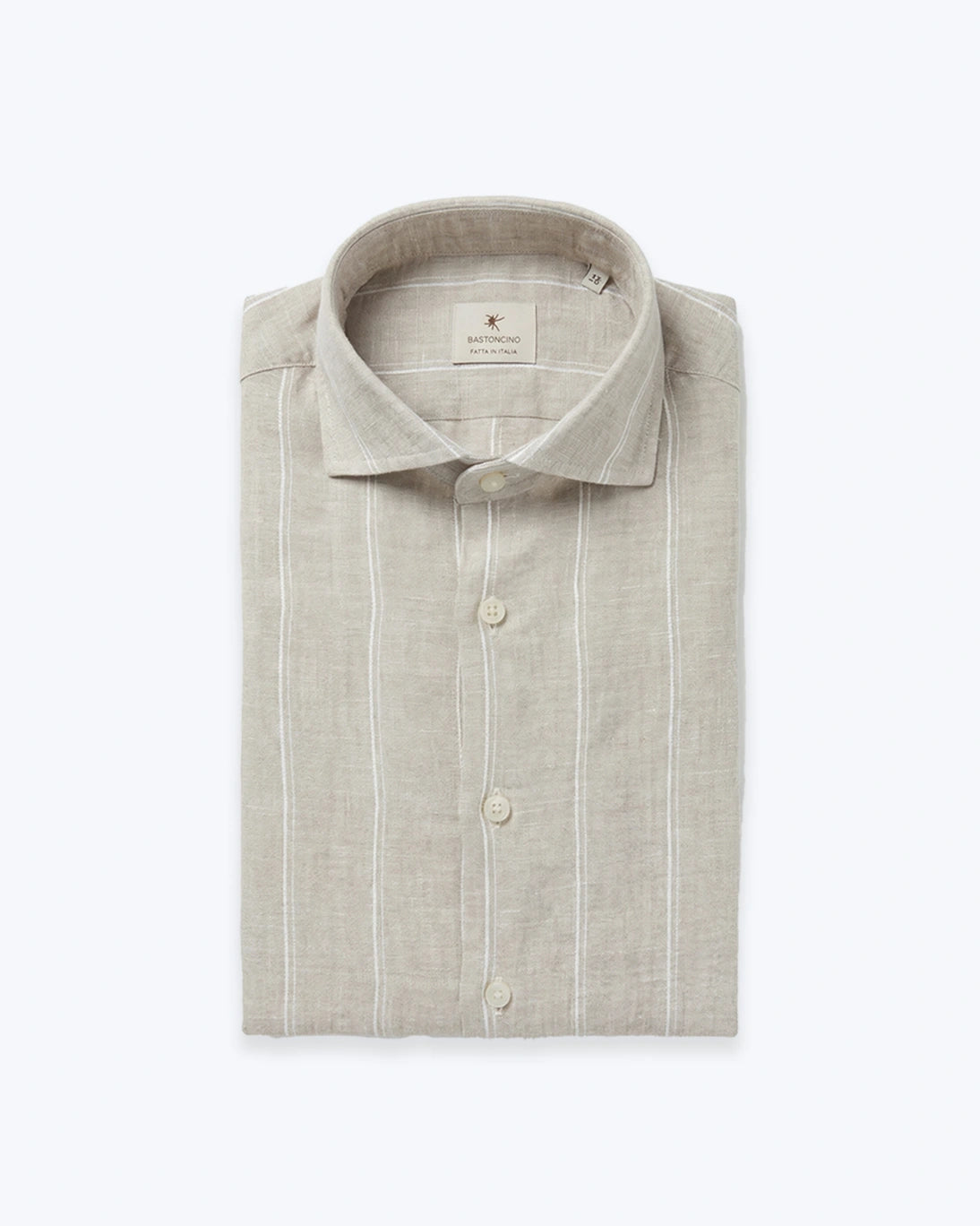 CAMISA DE LINO BEIGE CON RAYAS BASTONCINO
