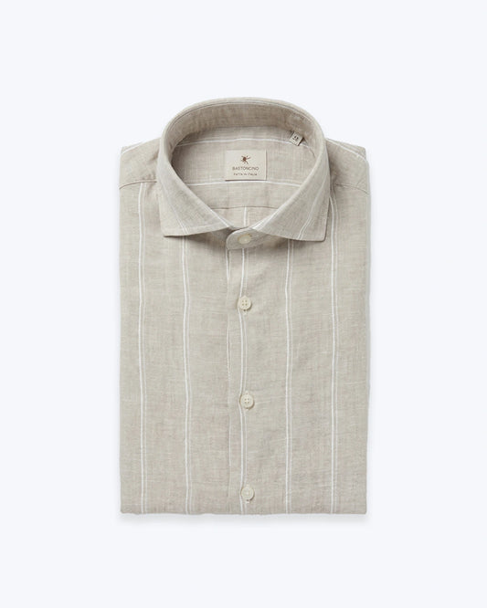 CAMISA DE LINO BEIGE CON RAYAS BASTONCINO