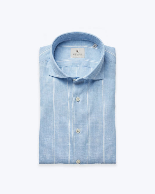 CAMISA DE LINO AZUL CON RAYAS BASTONCINO