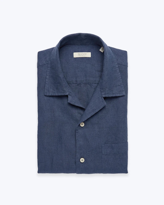 CAMISA DE LINO MANGA CORTA AZUL SEVENTY