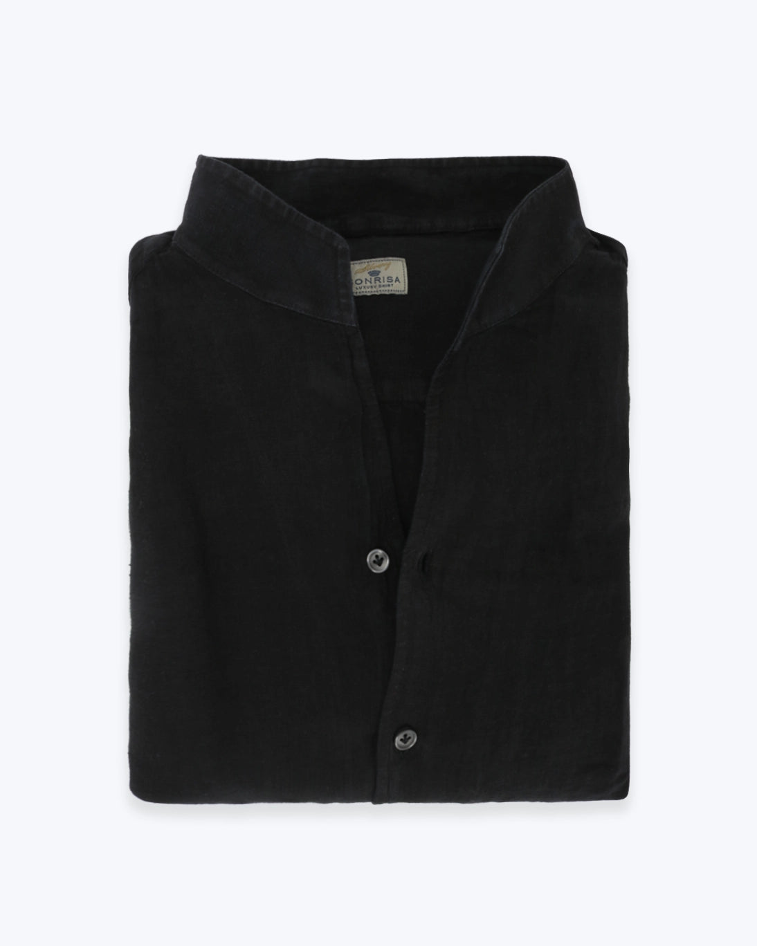 CAMISA DE LINO NEGRA CON CUELLO MAO SONRISA