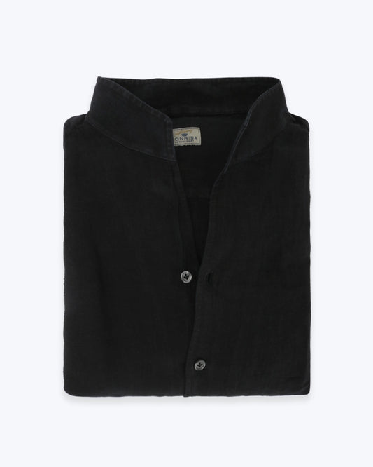 CAMISA DE LINO NEGRA CON CUELLO MAO SONRISA