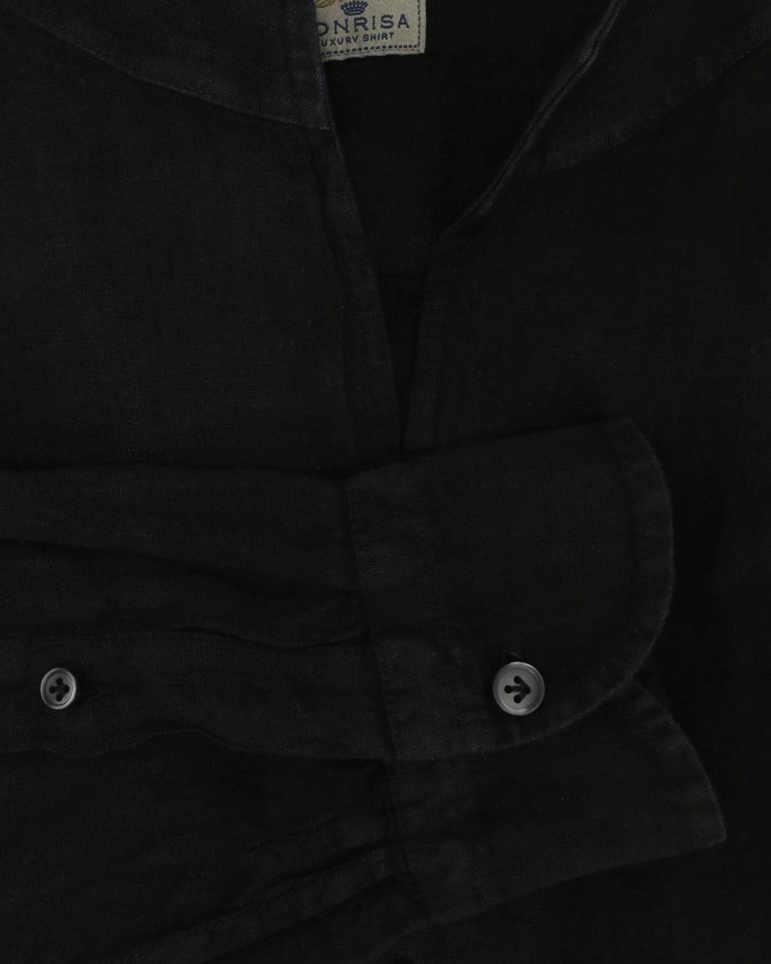 CAMISA DE LINO NEGRA CON CUELLO MAO SONRISA