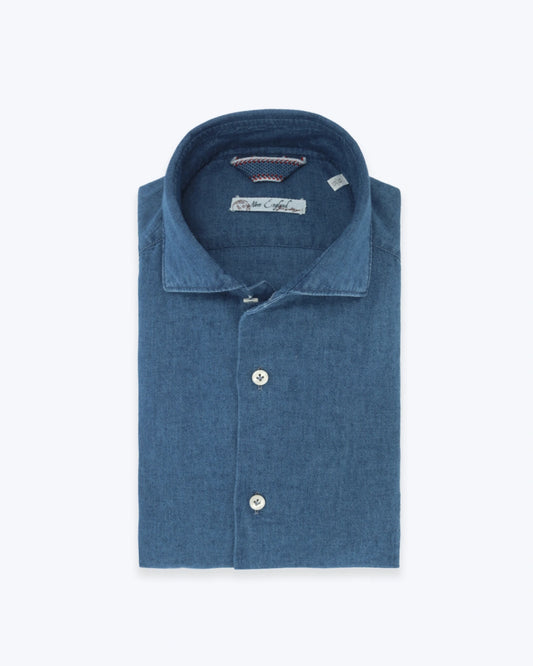 CAMISA CON LINO DENIM OSCURA NEW ENGLAND