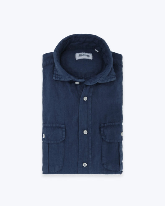 CAMISA NAVY DE LINO CON DOS BOLSILLOS SEEMS
