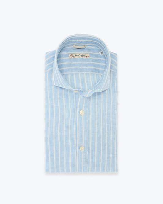 CAMISA LINO AZUL CON RAYAS BLANCAS NEW ENGLAND