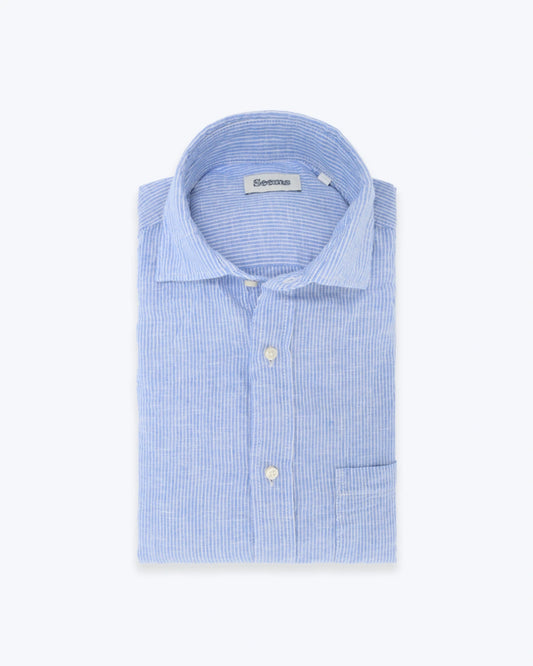 CAMISA AZUL CON RAYAS FINAS SEEMS
