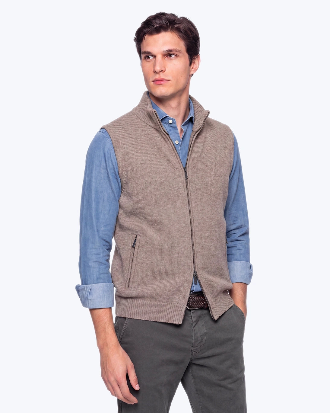 CHALECO DE PUNTO CON CREMALLERA BEIGE DANIELE FIESOLI