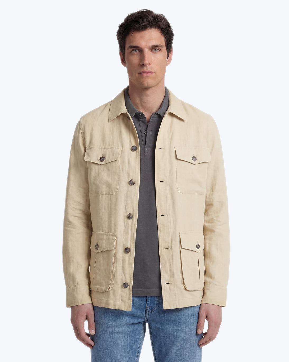 CHAQUETA CON LINO BEIGE MANTO