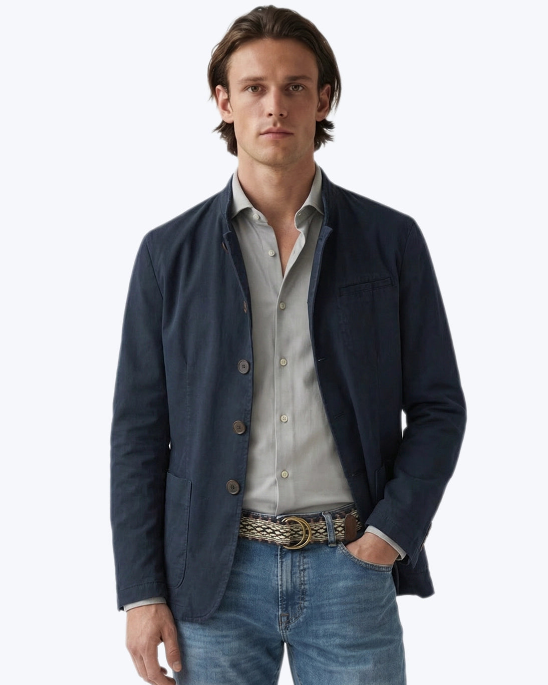BLAZER DE CUELLO MAO AZUL MAXIMILIAN
