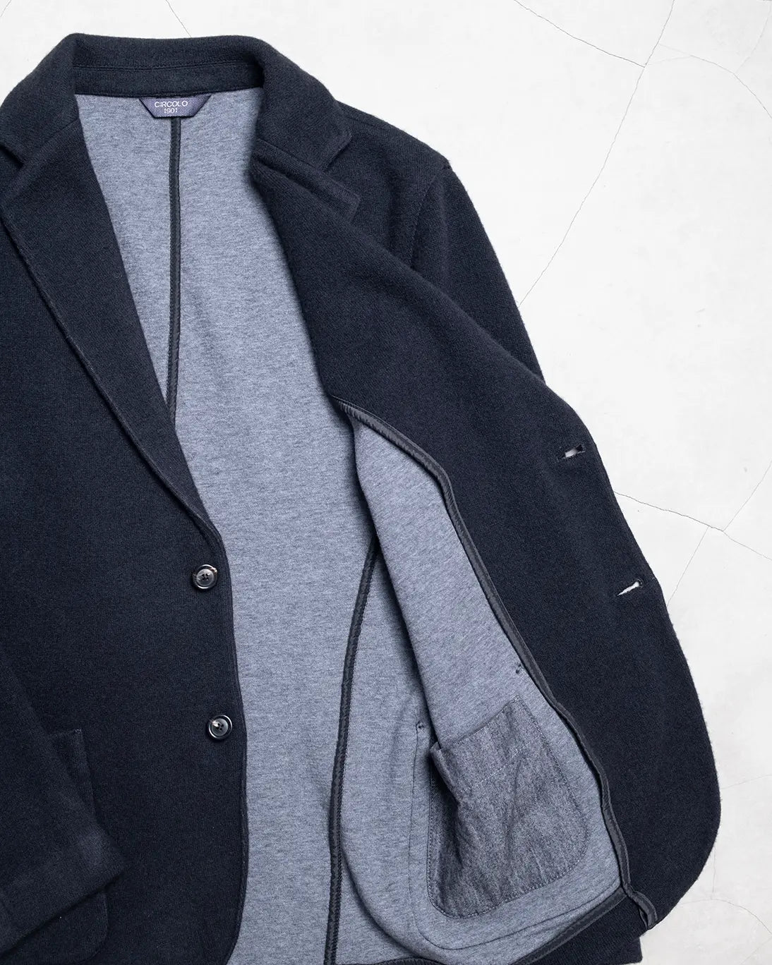BLAZER DE PUNTO AZUL GRIS CIRCOLO