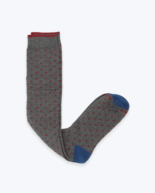 CALCETINES GALLO DE LANA GRIS CON TOPOS ROJOS