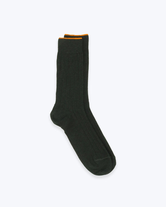 CALCETINES GALLO DE LANA VERDE OSCURO Y NARANJA