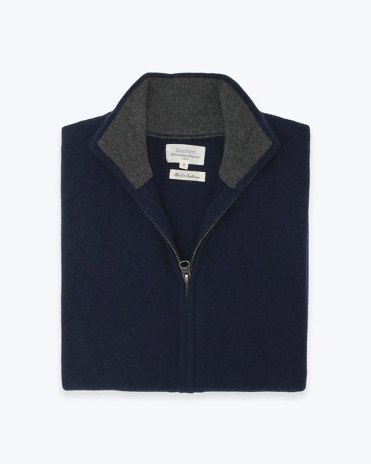 CHALECO AZUL DE CASHMERE CON CREMALLERA HARTFORD