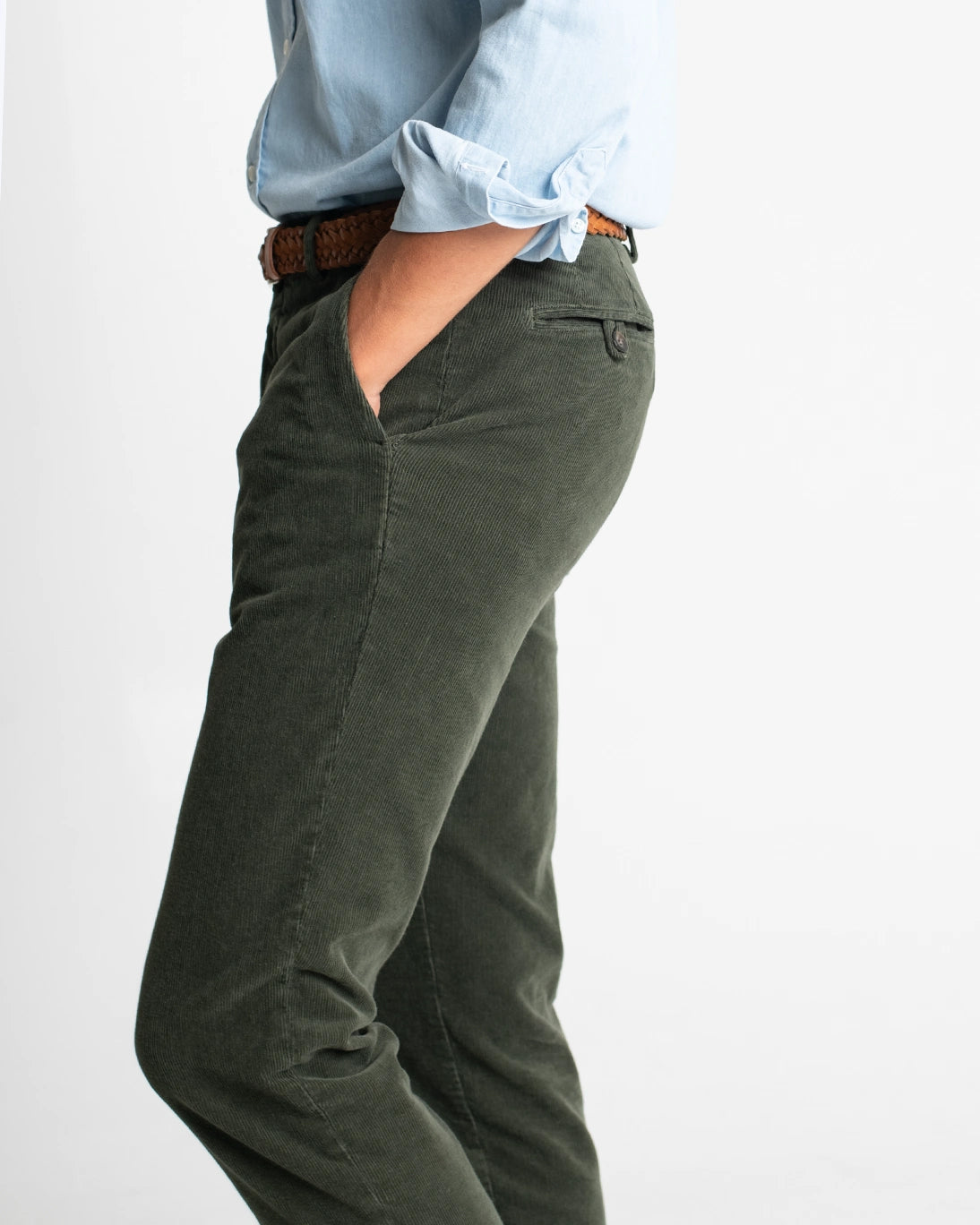 PANTALÓN CHINO DE PANA VERDE OSCURO TWAY