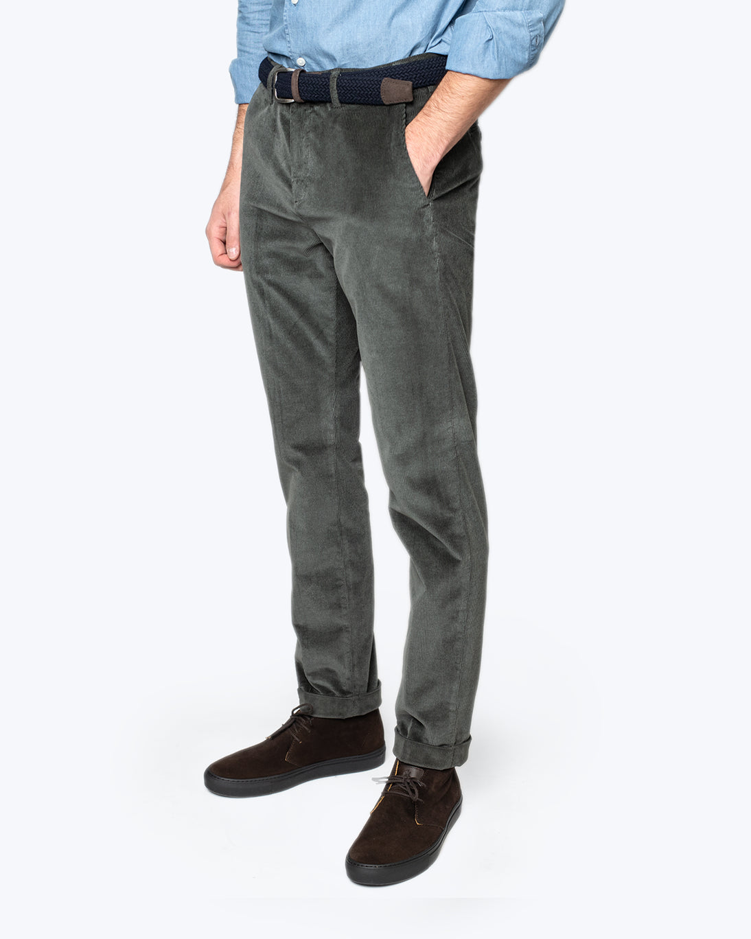 PANTALÓN CHINO DE PANA VERDE GRISÁCEO SEVENTY