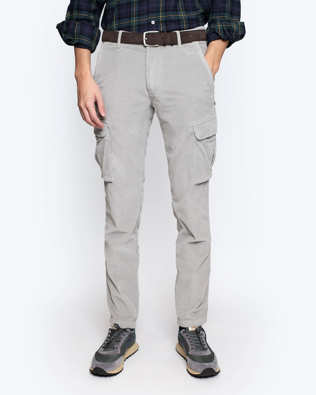PANTALÓN CHINO CARGO DE PANA GRIS 40WEFT