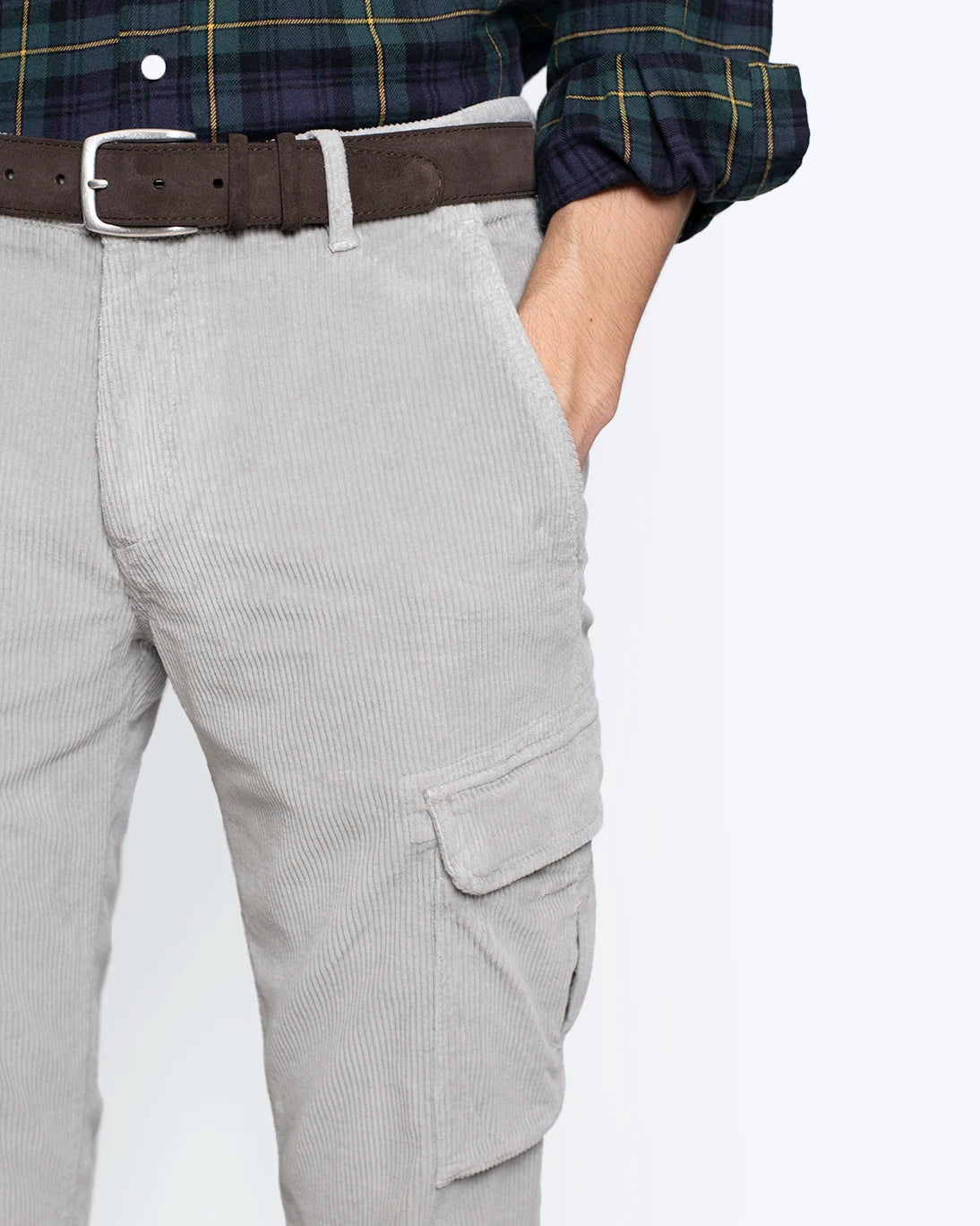 PANTALÓN CHINO CARGO DE PANA GRIS 40WEFT