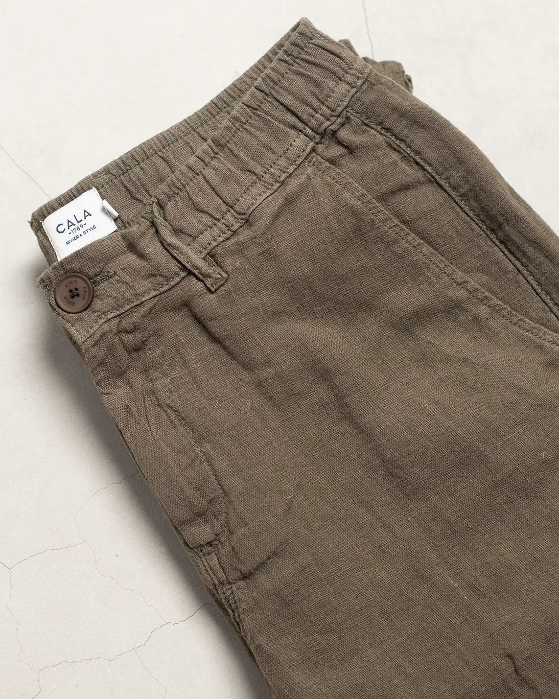 PANTALÓN DE LINO VERDE AMARRONADO CALA 1789