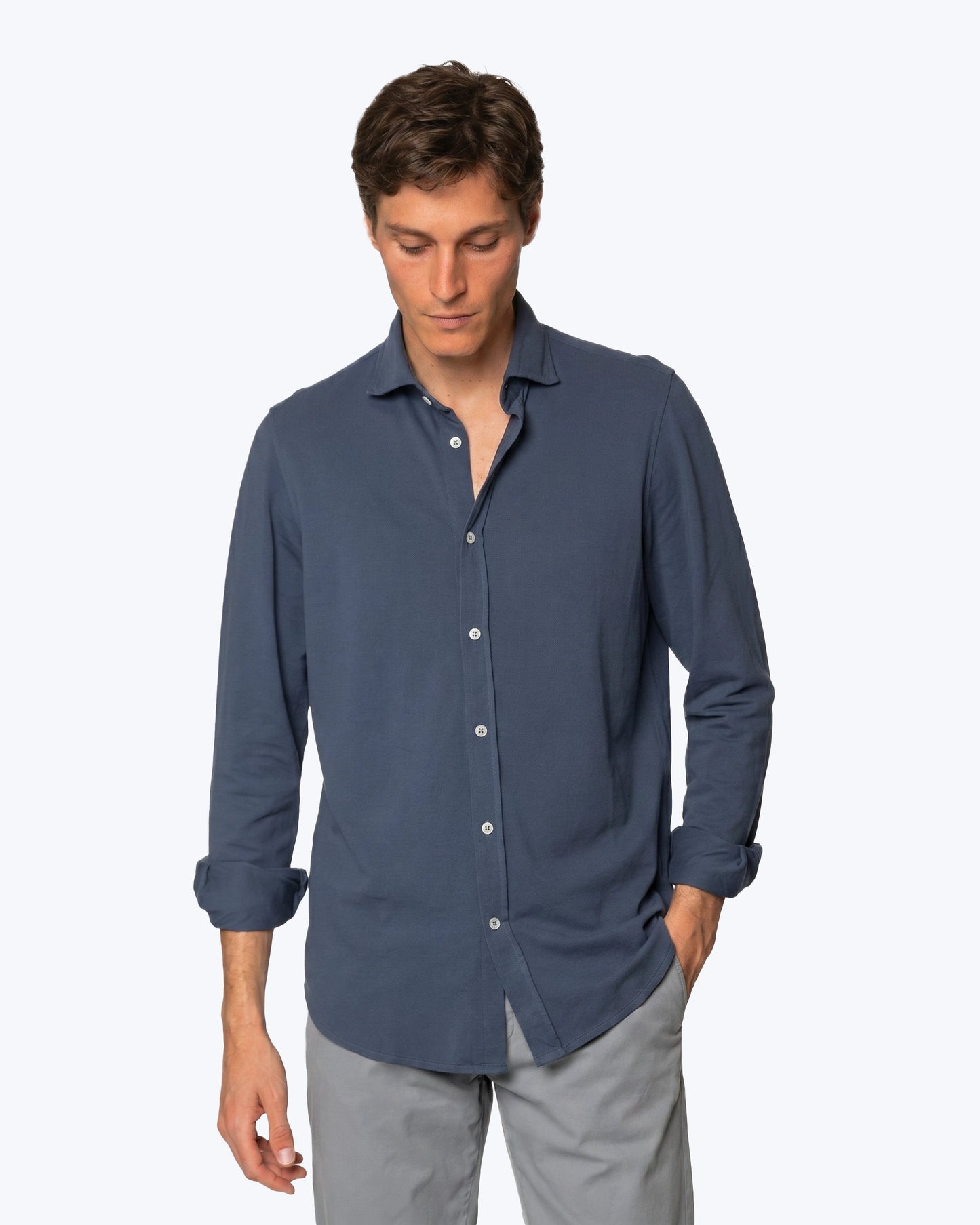 CAMISA DE PIQUÉ AZUL DENIM TWAY