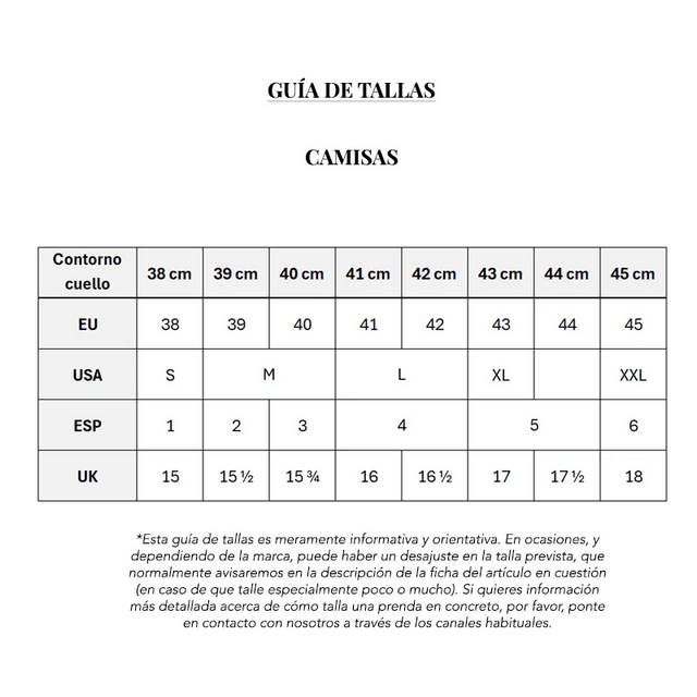 Guía de tallas - FULHAM